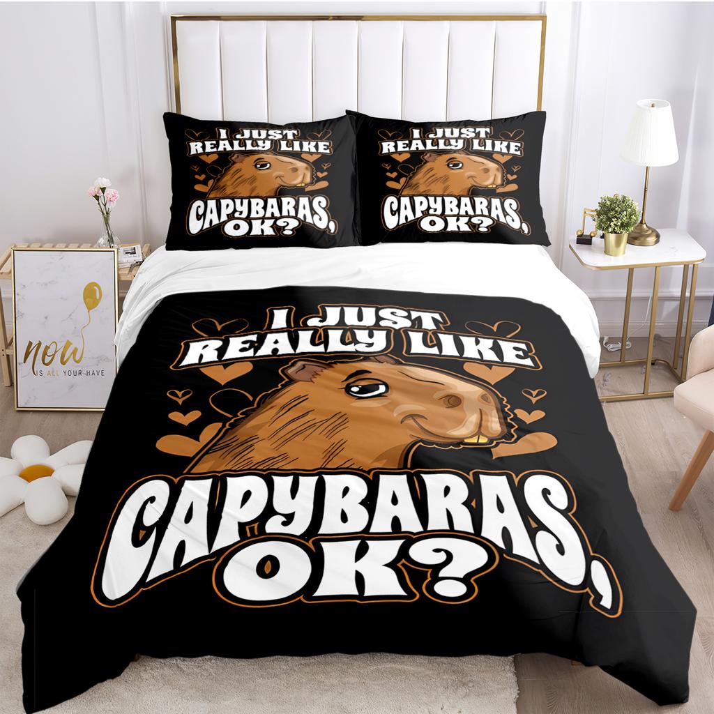 Capybara Cartoon Anime Niedlich Ganzjahres Bettbezug kawaii Bettwäscheset Weiche Deckenhülle und Kissenbezüge Einzel-/Doppel-/Queen-/King-Size