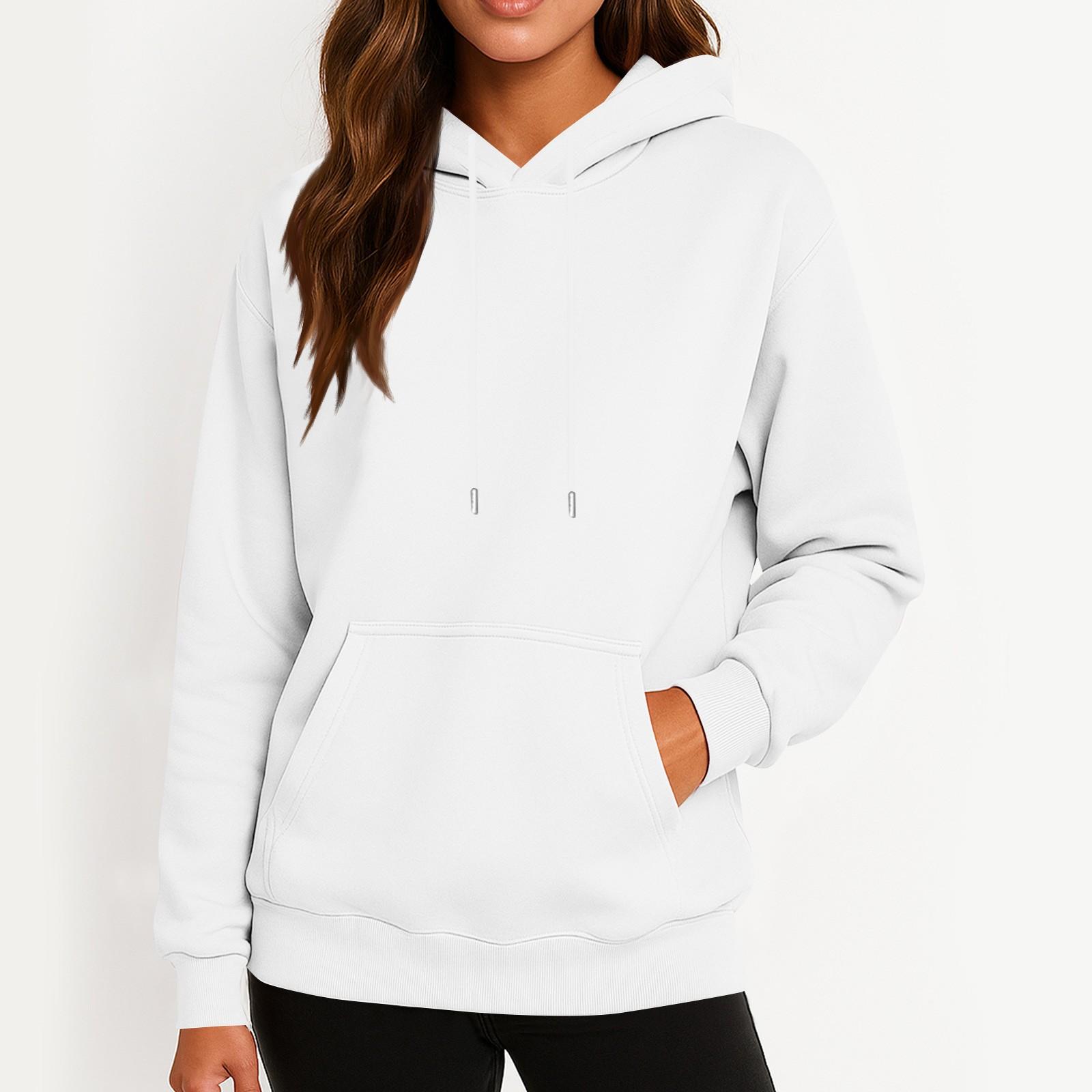 

Women s Casual Fashion Sweatshirt Solid Color Hooded Sweatshirt M белый