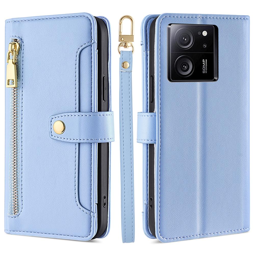 For Xiaomi Redmi K60 Ultra/13T/13T Pro Case Leather Zipper Wallet Stand Phone Cover with Long and Short Strap