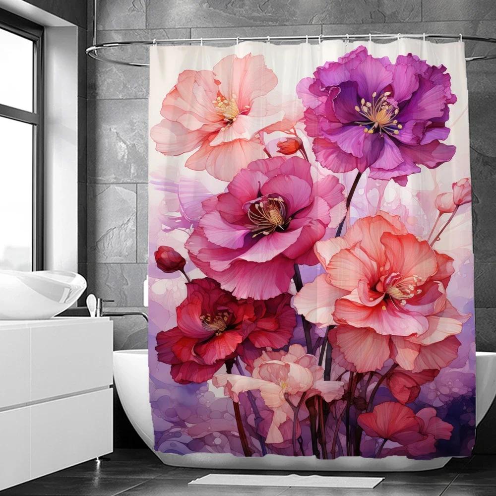Art Watercolor Flowers Shower Curtain Print Modern Nordic Minimalist Polyster Fabric Home Decor Bathroom Curtains with Hooks