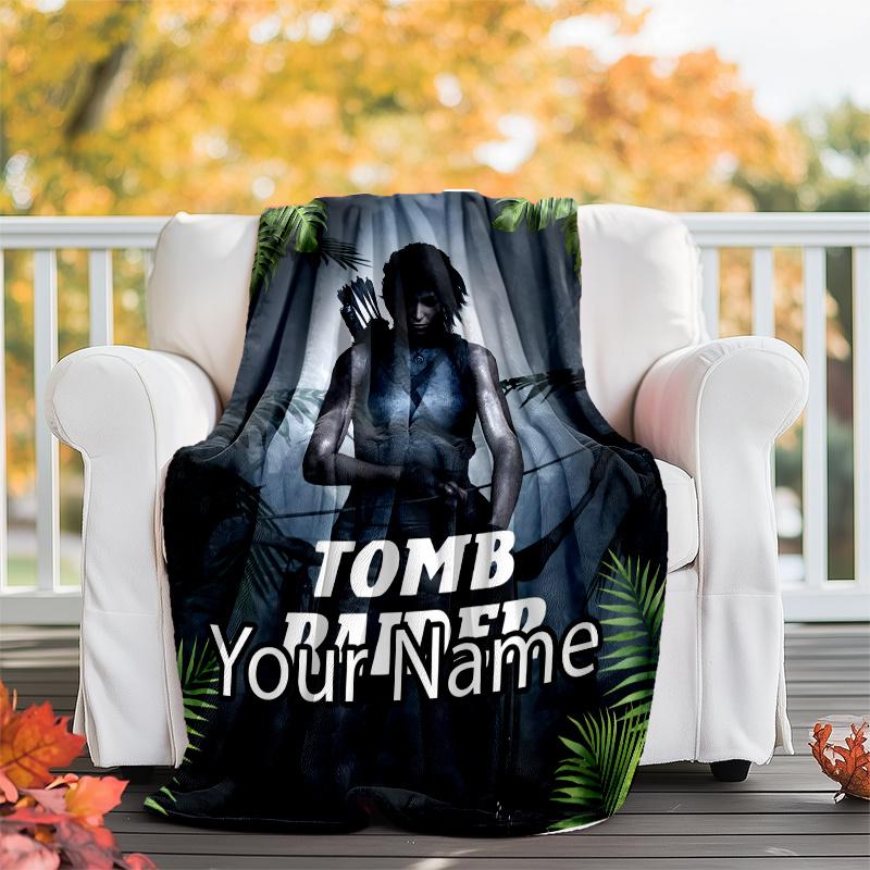 Custom Name Tomb Raider Theme Printed Blanket - Perfect for Couch, Bed, Travel & Outdoor Use | Machine Washable, Cozy & Durable.