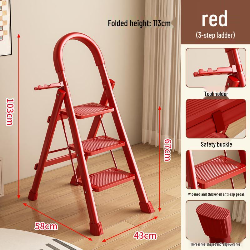 Red Festive Folding Telescopic A-Frame Ladder Stool: Indoor & Outdoor Use