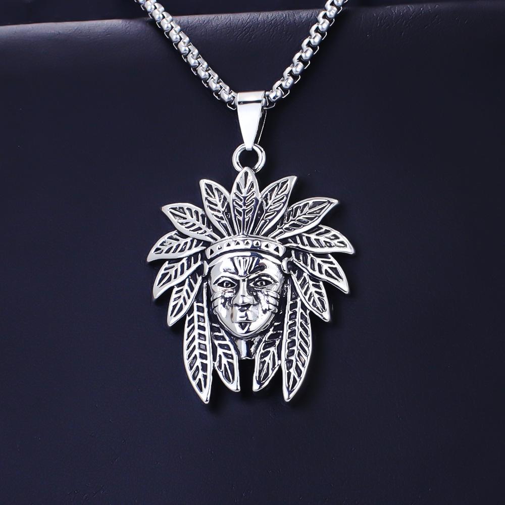 European Viking Titanium Steel Rune Necklace with Stainless Steel Spearhead and Compass Pendant