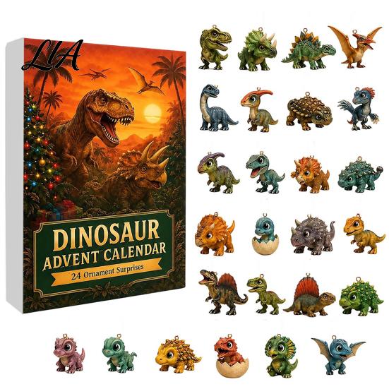 Durable Acrylic Christmas Tree Decor 24 Days Dinosaur Advent Calendar 2026, Cute 2D Collectible Toy Set Figures Countdown Calendar, Holiday Gifts for