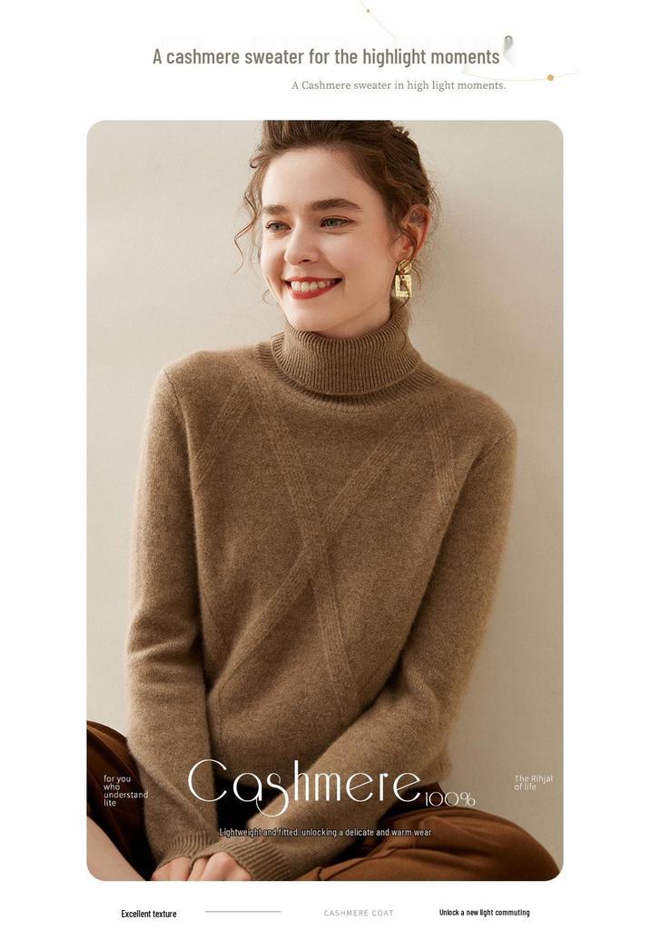 Women's Double-Strand High-Neck Cashmere Sweater - Autumn/Winter Loose Knit Pullover Base Layer