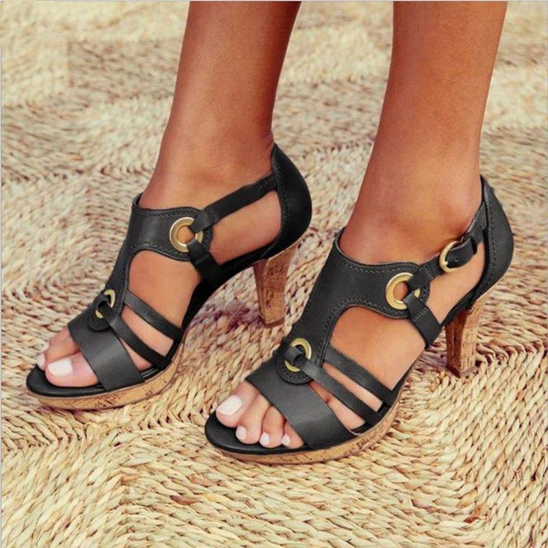 Summer Plus Size Women s Shoes High Heels Women s Sandals 35 чёрный