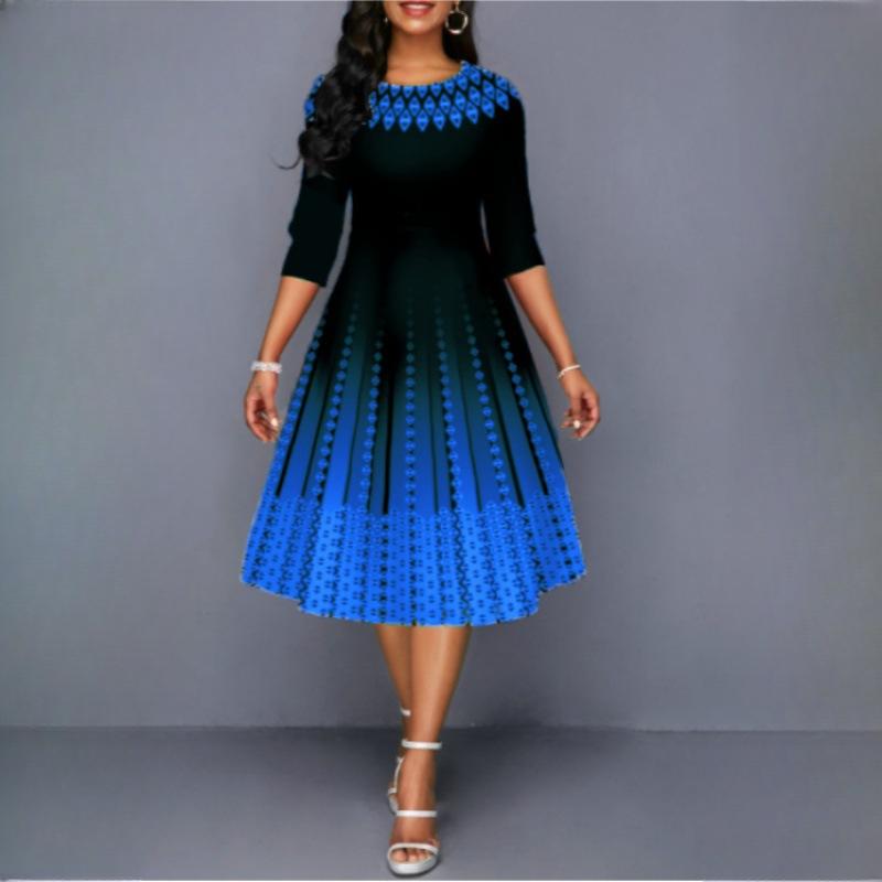 

IHUASU Женские платья с позиционирующим принтом, темпераментные, с рукавом средней длины, по талии L синий