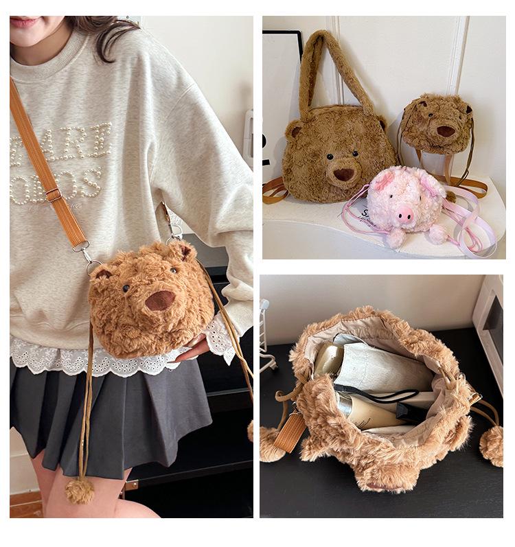 Barcelona Bear Plush Crossbody Bag - Women's Cute Single Shoulder Tote & Large Capacity Doll Backpack