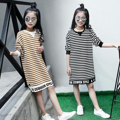 2025 Girls' Striped Long-Sleeve Mid-Length T-Shirt - Spring/Autumn Fashion for Big Kids