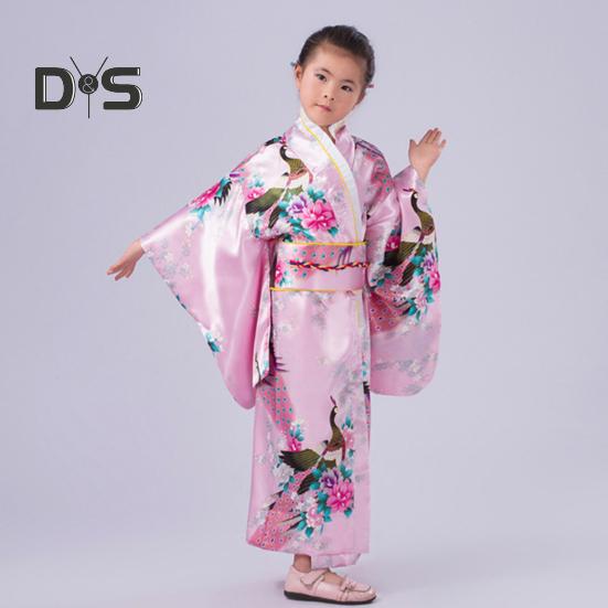 1 sada Dívčí tradiční kimono pyžamo Živé barvy Květinový potisk páv Snadné nošení Pohodlné kimono