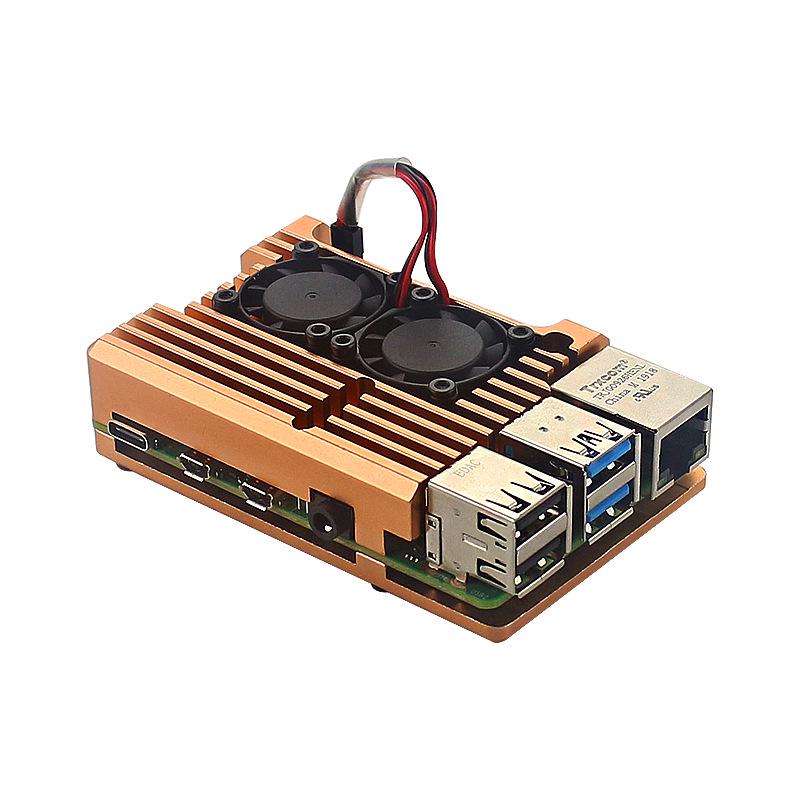 Raspberry Pi 4B/3B+ Robustes Aluminiumgehäuse mit Dual-Lüfter-Kühlkörper