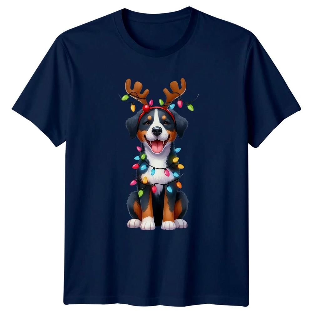 Christmas Dog Antlers Lights Holiday Graphic Unisexs TShirt Unisexs Tee