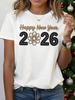 Womens New Year Christmas Flower Print Sleeve Crew Neck Blouse Spring Elegant Party Outfit Year Print for Daily Wear