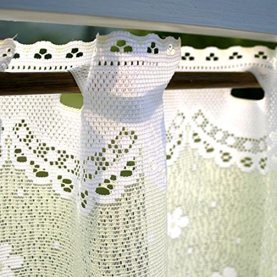 SunnyDayFabric Flower River Lace Cafe 150cm Wide x 48cm Long Curtain, Green, Approx.