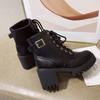 Spring Autumn Women Fashion Platform Boots 2024 Ankle Boots High Heel Motorcycle Boots Lace Up Non-slip Zapatos De Mujer 35-40