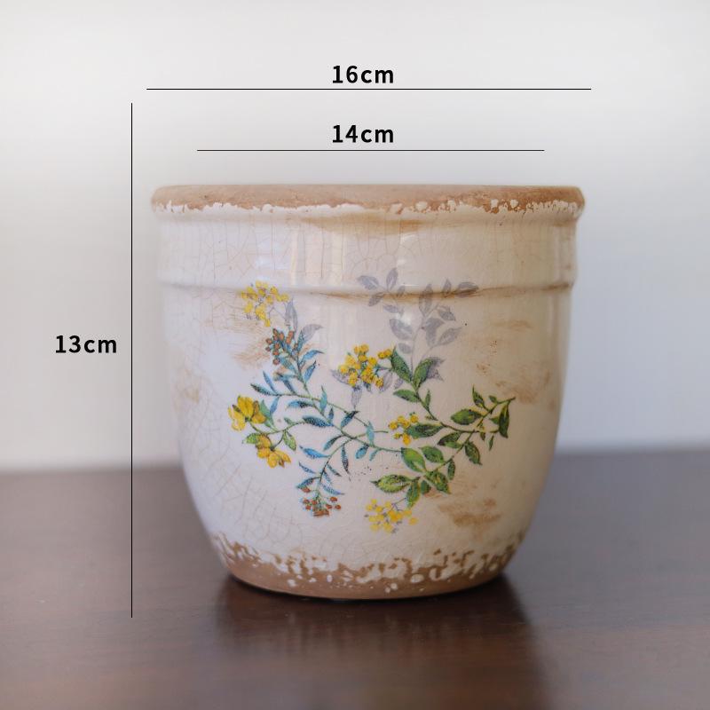 Retro Blue & White Distressed Ceramic Succulent Pot – Simple Decorative Vase for Green Plants & Flowers