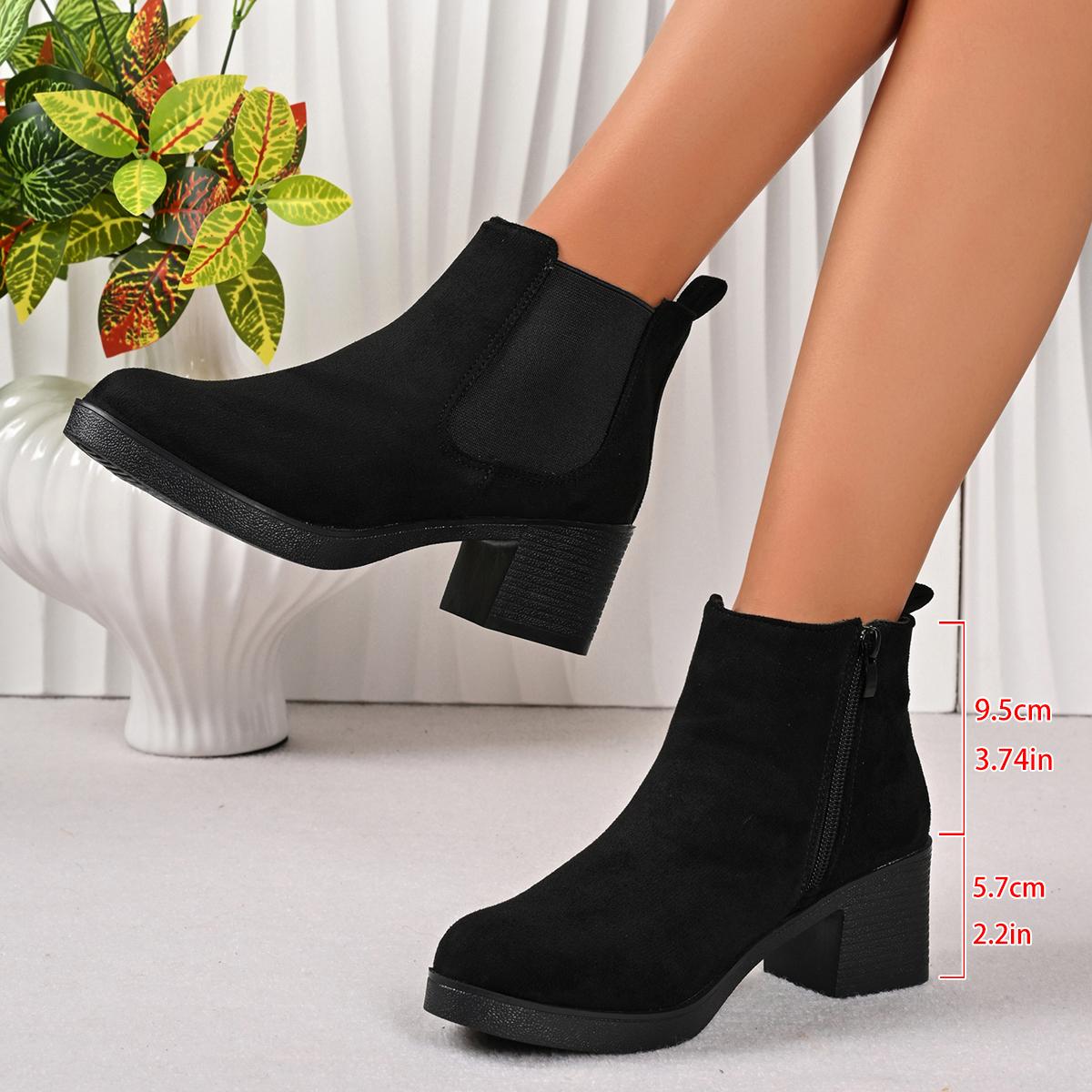 Nieuwe Mode Dames Blokhak Enkellaarsjes Herfst Nieuw Ronde Neus Suède Rits aan de Zijkant Plateau Antislip Slijtvast Enkele Laarsjes42 38