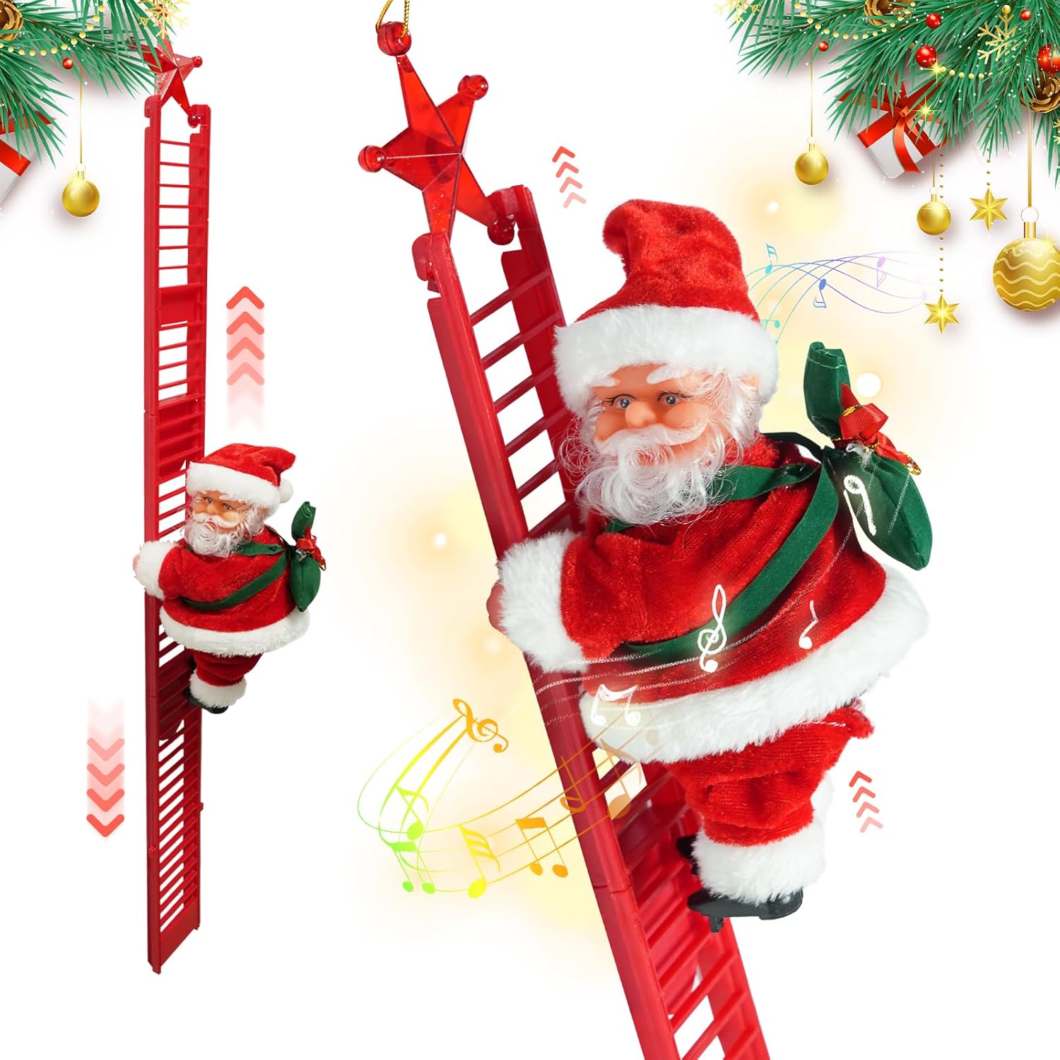 

Santa Climbing Ladder Funny Electric Claus Rope Ladder Decoration Christmas Tree Decorations Hanging Ornaments for Party Door 1PC червоний