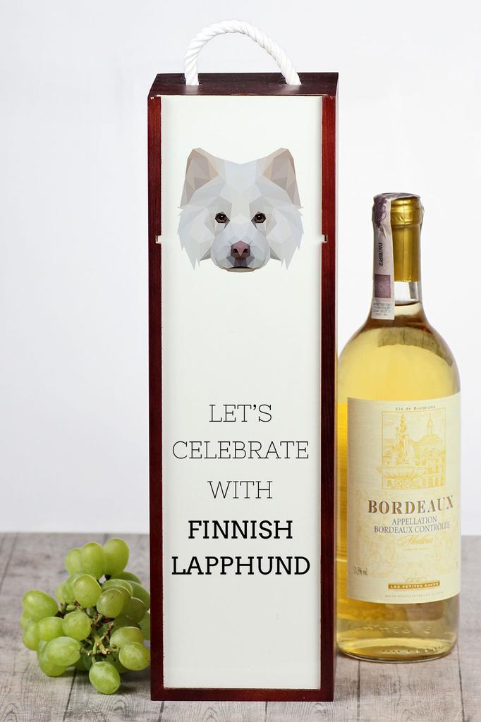 Fiński Lapphund, Finnish Lapphund - Geometryczne Pudełko Ze Zdjęciem I Napisem Na Wino Marki Art-Dog