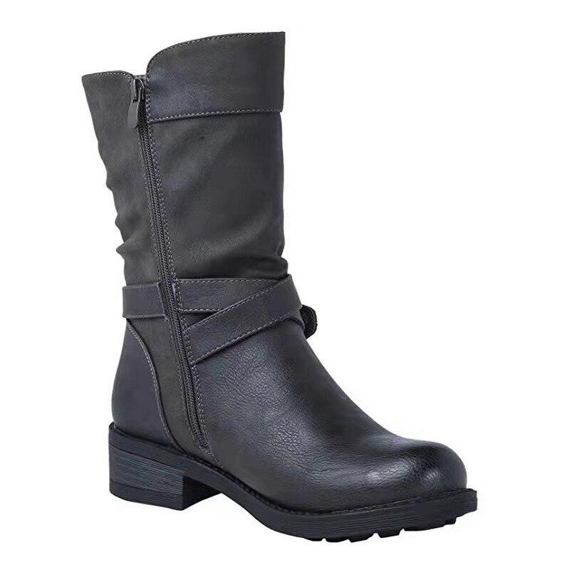 Autumn Winter Mid Calf Boots Women Retro Zipper Women 'S Shoes Fashion Leather Water Proof Belt Buckle Casual Martin Boots