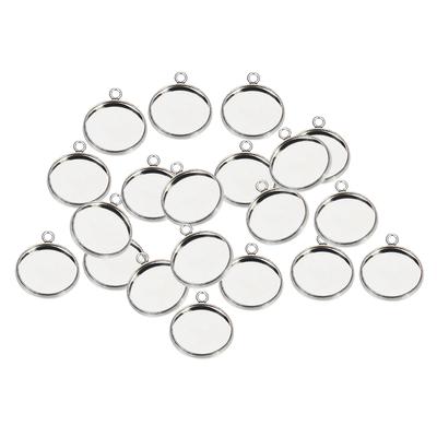 20Pc 12mm Silver Round Pendant Blank Cabochon Base Setting Trays DIY Jewelry