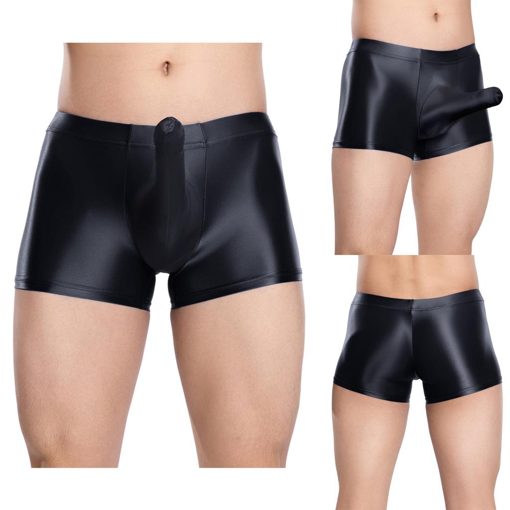 Breathable Low Rise Boxer Briefs with Sheath Pouch and Elastic Waistband for Men Glossy Swim Trunks Loungewear Sleep