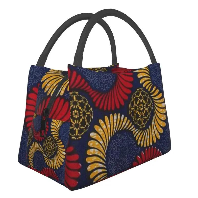Colorful African Ankara Pattern Thermal Insulated Lunch Bags Women Geometric Lunch Container for Office Outdoor Meal Food Box