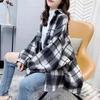 Women's Oversized Mid-Length Plaid Wool Shirt Jacket - Hong Kong Style, Autumn/Spring Trend