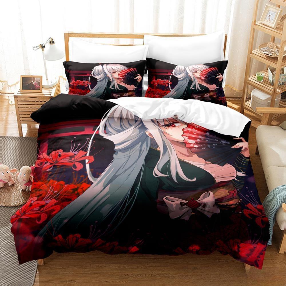 New Anime Girls The Demon Girl Next Door Bedding Set Single Twin Full Queen King Size Bed Set Adult Kid Bedroom Duvetcover Sets
