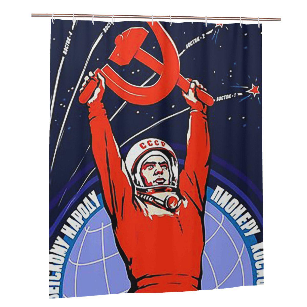 

Soviet Propaganda. Yuri Gagarin Shower Curtain Bathroom Polyester Waterproof Bath Curtains With Hooks W60H190(CM)-1 Pcs