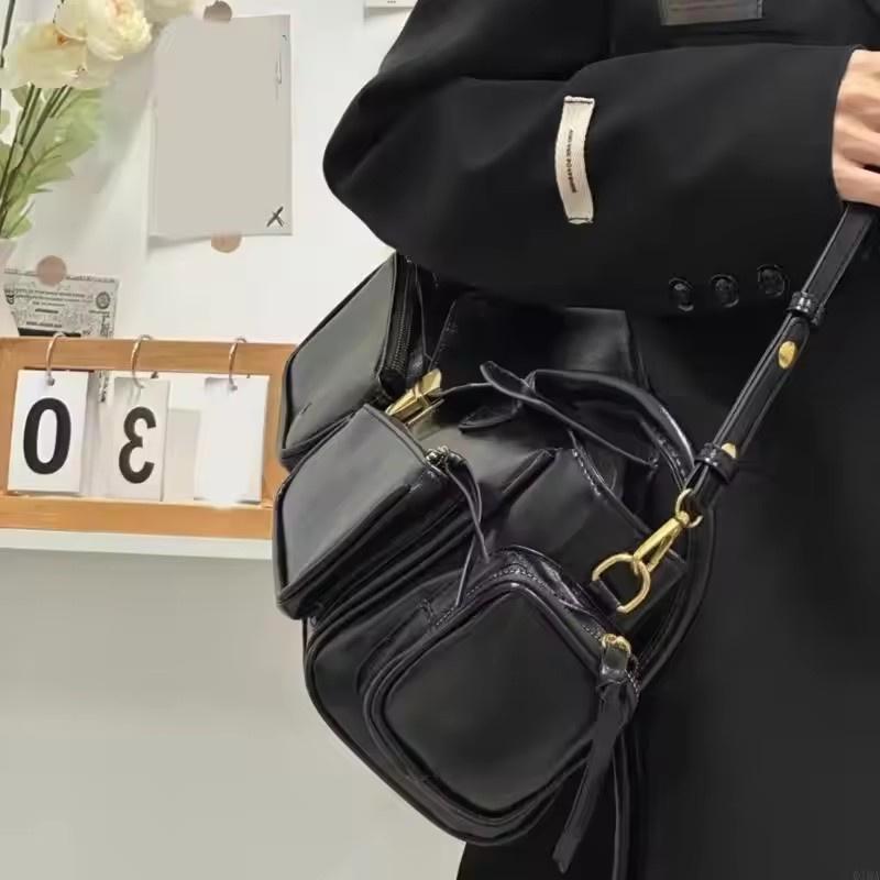 Yogodlns Vintage Unterarmtasche für Mädchen Vielseitige Handtasche Mehrfachtasche Motorradtasche Luxus Designer Handtasche Spaghetti-Träger Ledertasche