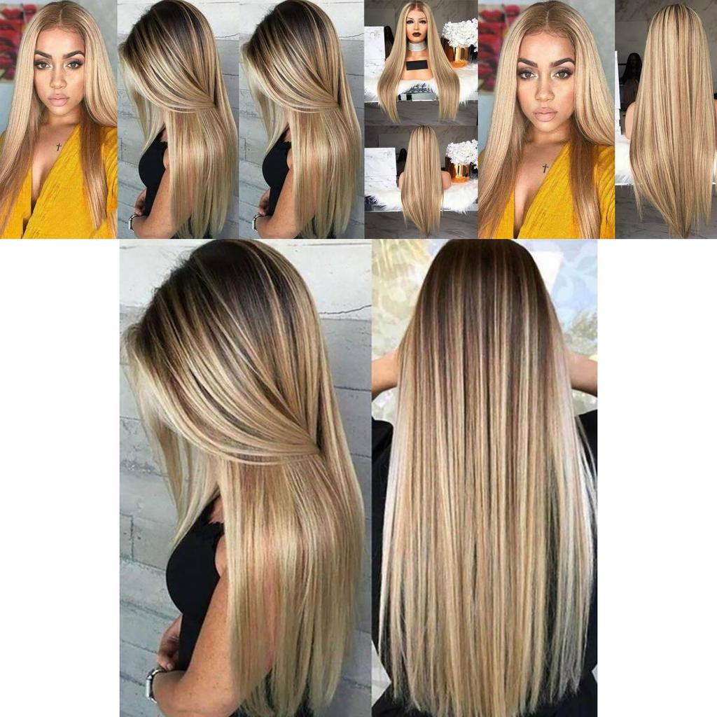 Magnifique perruque longue et lisse Ombré Blond pour femmes Parfaite pour les fêtes costumées et le Cosplay
