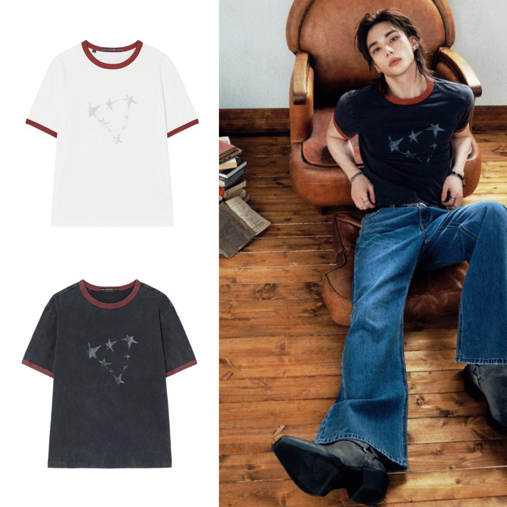 Hyunjin Stray Kids worn GUESS Unisex Star Ringer Short-Sleeved T-shirt Korea