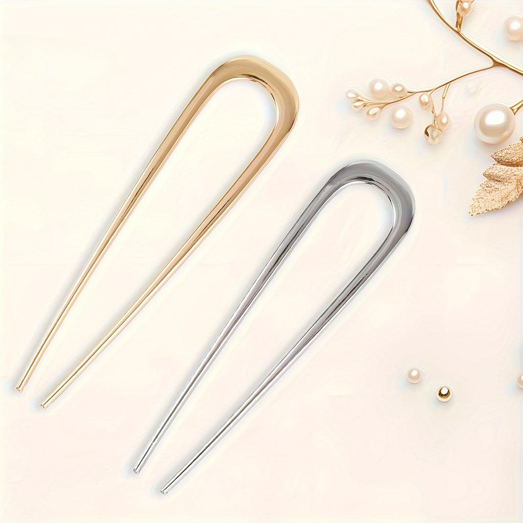 Stylish Women's U-shaped Hairpin - Golden and Silvery Large Metal French Style Hairpins, Suitable for Thick and Long Hair