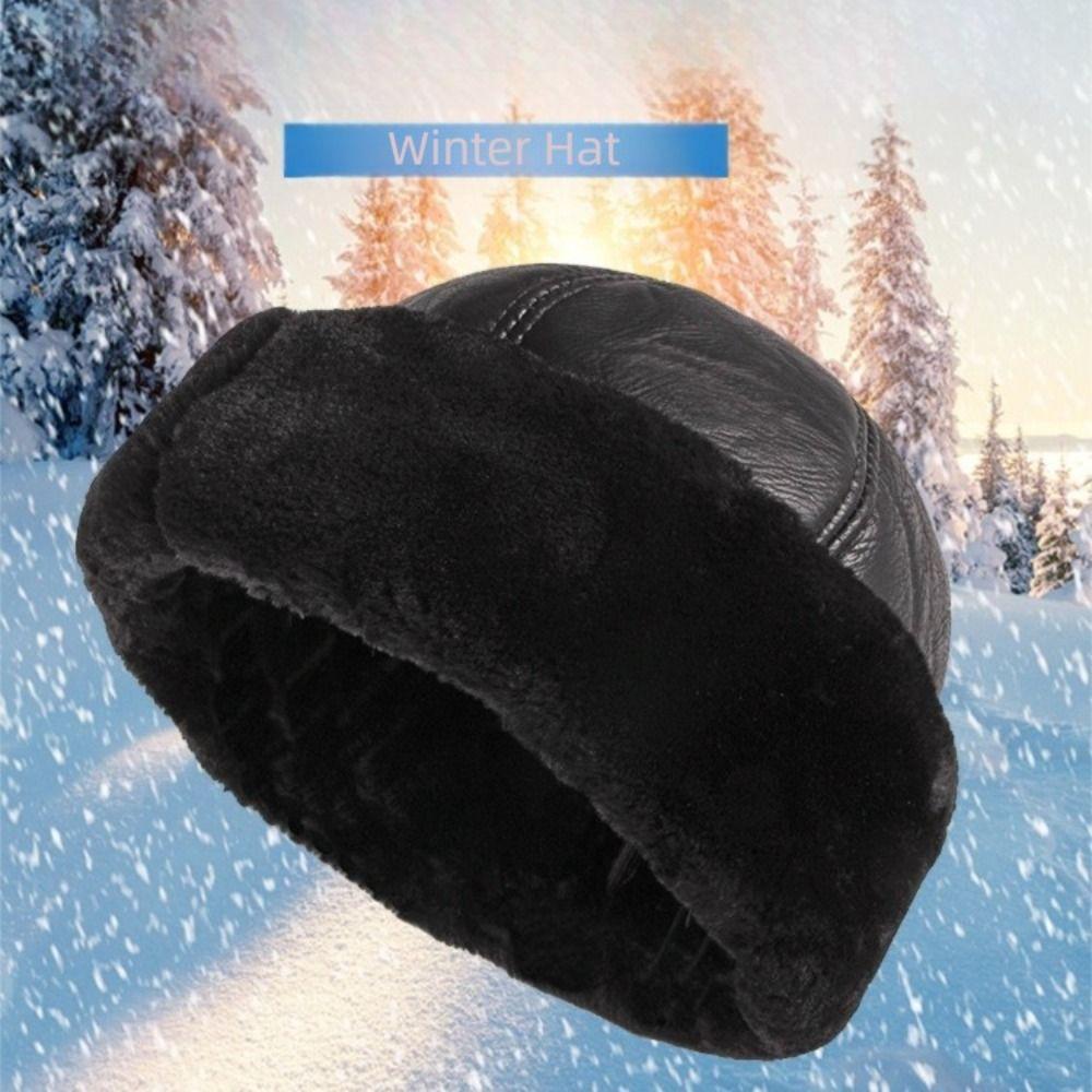 Fleece Lined Windproof Snow Ski Cap Fur Leather Russian Hats Warm Winter Hat Winter