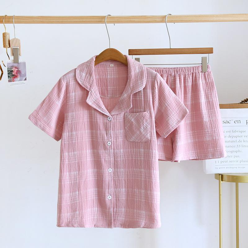 

Летняя новая японская пижама с короткими рукавами, шорты, комплект из двух частей, женская хлопковая креповая милая свежая домашняя одежда, свободный комплект, пижамы для женщин XL