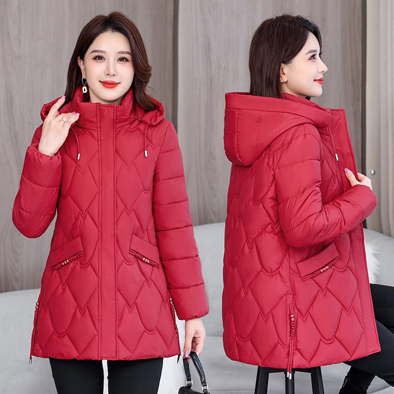 Stylish and Thick Winter Down Cotton Jacket for Middle-Aged and Elderly Women, Plus Size, Short Padded Outerwear.