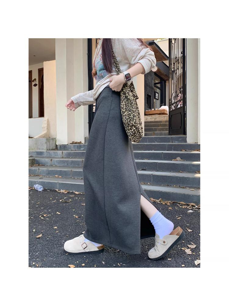 Retro Grauer Schnür-Schlankheits-Halbrock für Damen - Elastischer Bund, Gerader Schnitt, Hüftbetontes Design, Perfekt für den frühen Herbst 2025.