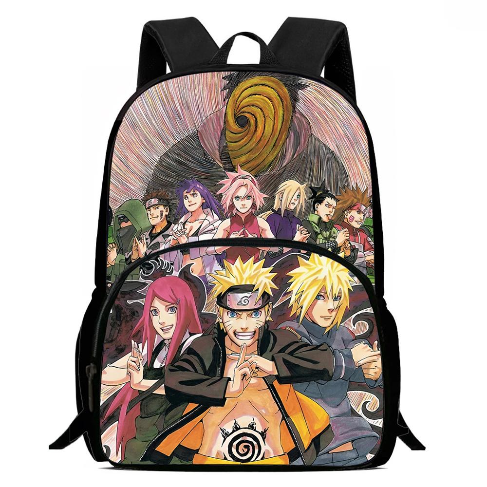 Cartoon NARUTO Pattern Lightweight Backpack With Front Pocket Adjustable Shoulder Strap Unisex Suitable For Children Age 6-10