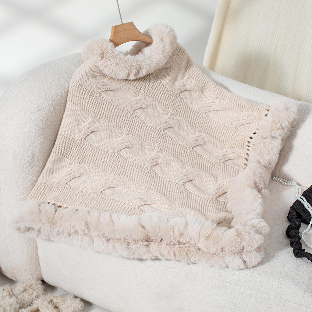 Women's Autumn and Winter Large Size Sleeve Knitted Wool Collar Thickened Thick Crest Shawl Loose Sweater Cape Top Women 6 Colors