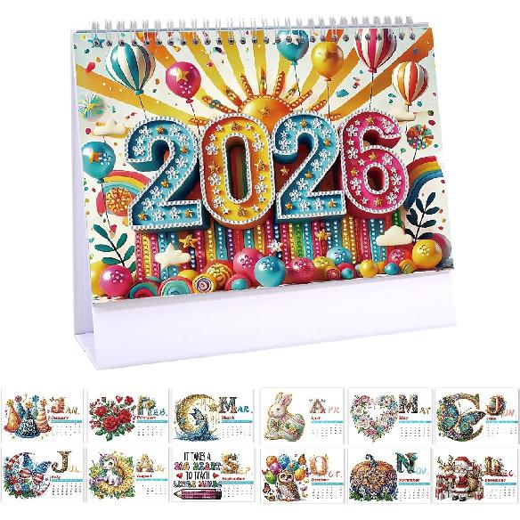 2026 Standing Desk Calendar DIY Diamond Art Painting Monthly Flip Desktop Calendar with To Do List Calendars Planner for Home Office-2026-A