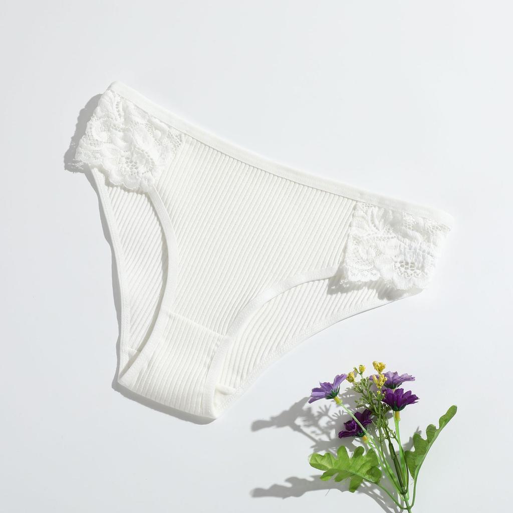 Women's Spring and Summer New Cotton Pure Color Thread Lace Breathable Double Layer Low Waisted Briefs