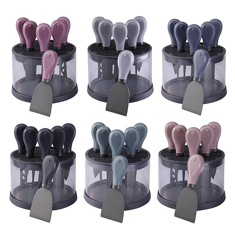 6-Piece Stainless Steel Cheese Knife Set: Includes Knife Block, Cutlery, Fork, and Butter Knife