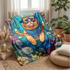 Cat Diving Adventure Blanket Personalized Name Flannel Blanket Soft Cozy Plush Throw for Sofa Bed Lightweight Home Decor