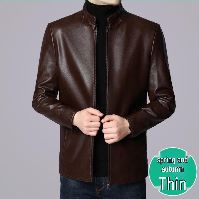 2024 Men's Fleece-Lined & Thin Style Winter Leather Jacket for Middle-Aged and Elderly