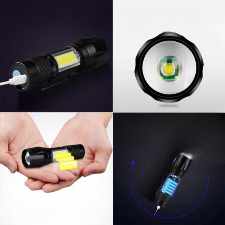 Cross Border Hot Selling 511 Telescopic Zoom Mini Flashlight XPE+COB Dual Light Source Aluminum Alloy Strong Light Flashlight In Stock