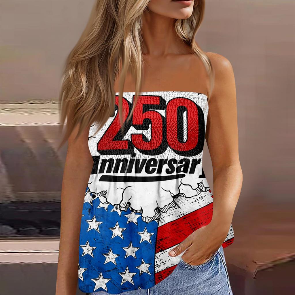 Modisches sexy rückenfreies elastisches Bandeau-Top mit Unabhängigkeitstag-Print für Damen