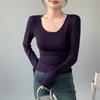 Round Neck Base Shirt for Women Spring Autumn Winter Styles Inner Outer Wear Slim Fit Versatile Solid Color Long Sleeved T-shirt Top