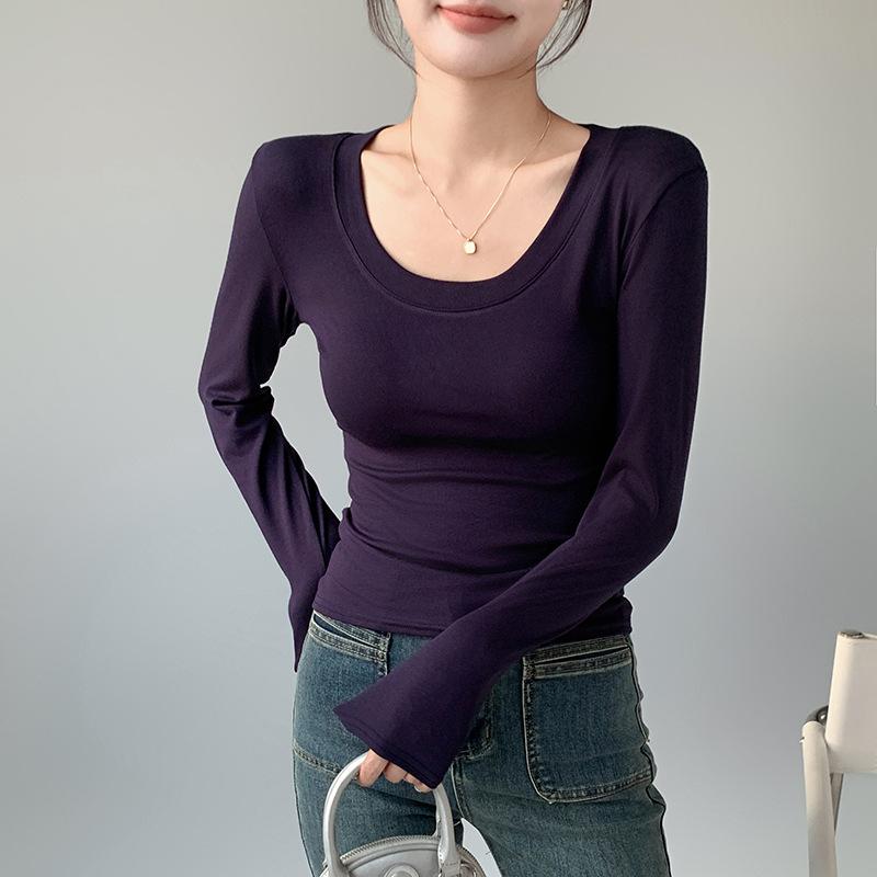 Crew neck bottoming shirt women's spring, autumn and winter wear inside and outside slim-fitting and thin versatile long-sleeved shirt top