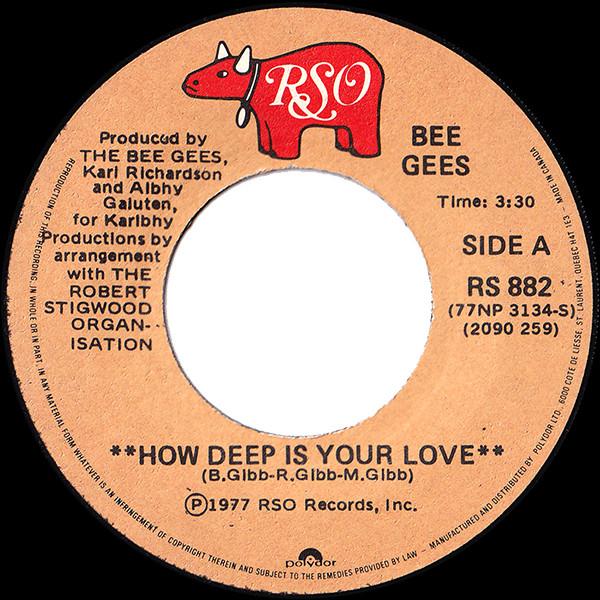 

7-дюймовая пластинка BEE GEES - How Deep Is Your Love RS882 RSO 1977 Канада Рок Б/У
